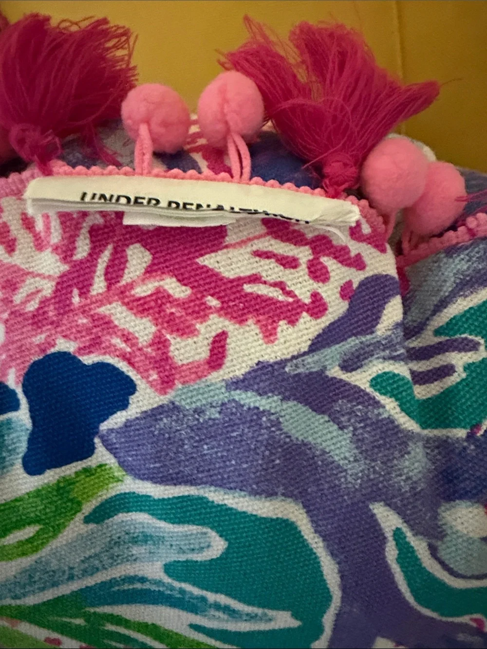 Lilly Pulitzer Coral Reef Round Tropical Print Throw Pillow with Pink Tassels